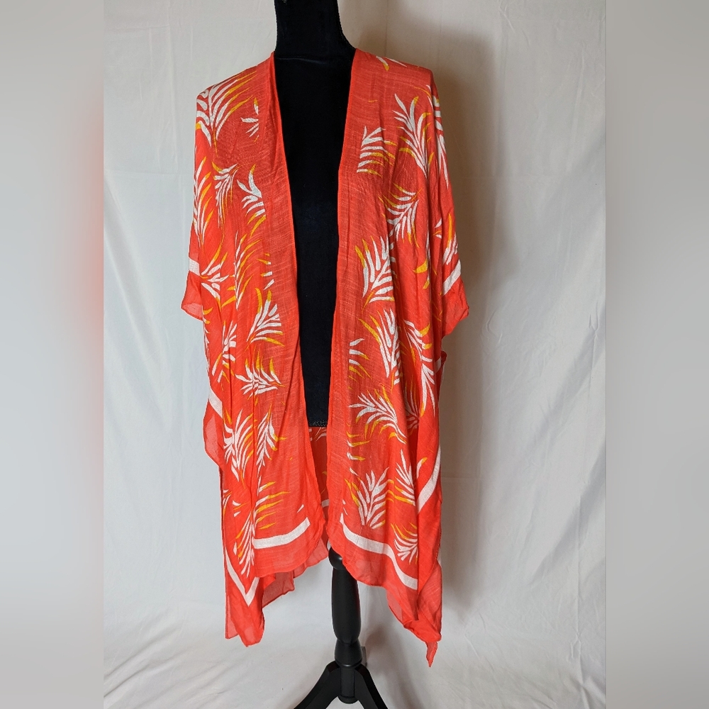 Aruba Blue Orange Tropical Print Kimono Swimsuit Cover One Size NEW
